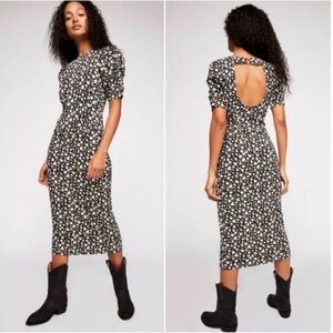 Free People Rosie Stretch Knit Floral Puff Sleeve Cutout Midi Dress. Size M